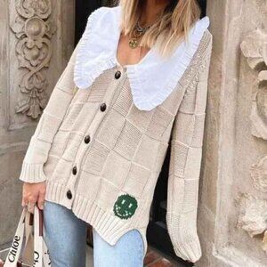 Ganni Smiley Poplin Collar Cardigan in Brazilian Sand